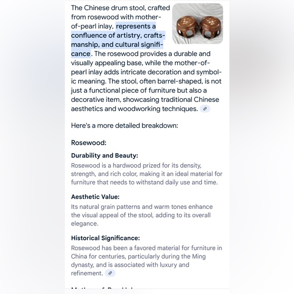 Rosewood Mother of Pearl inlay Chinese Drum Stool 1950’s-70’s - Picture 14 of 16